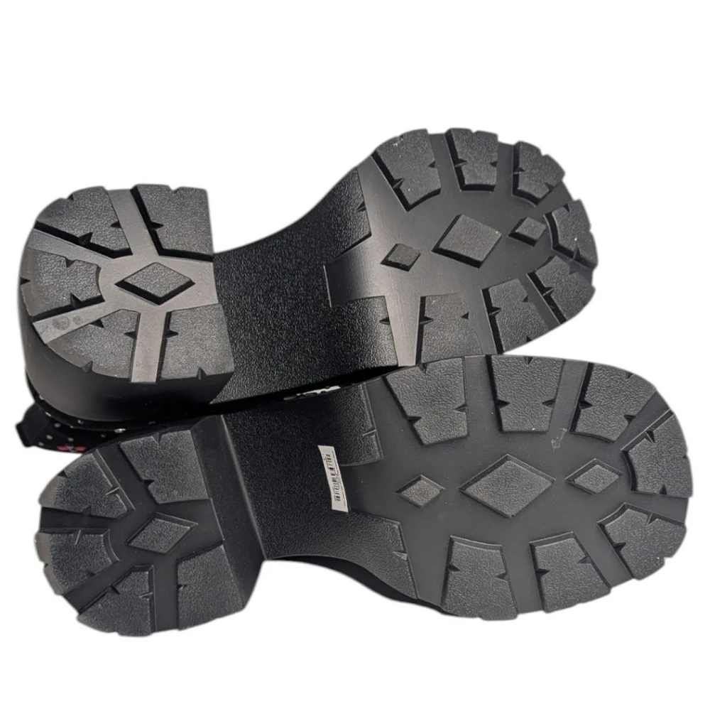 Betsey Johnson Micro Stones Chunky Heel Combat Boots | Size 11.5WW - Picture 9 of 10